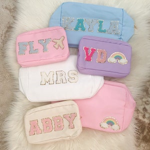 Monogram Makeup Bag Preppy Custom Makeup Bag With Patches Personalize Cosmetic Bag Toiletry Bag Women Cute Pencil Case Bridesmaid Makeup Bag image 5