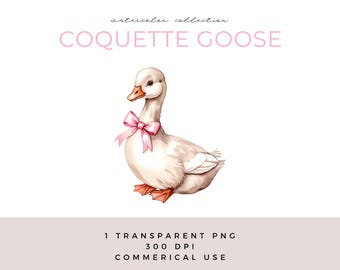 Coquette Goose Png Pink  Baby Girl Nursery Coquette Bow Cute Watercolor Clipart Valentine's Day Trendy Sublimation Designs