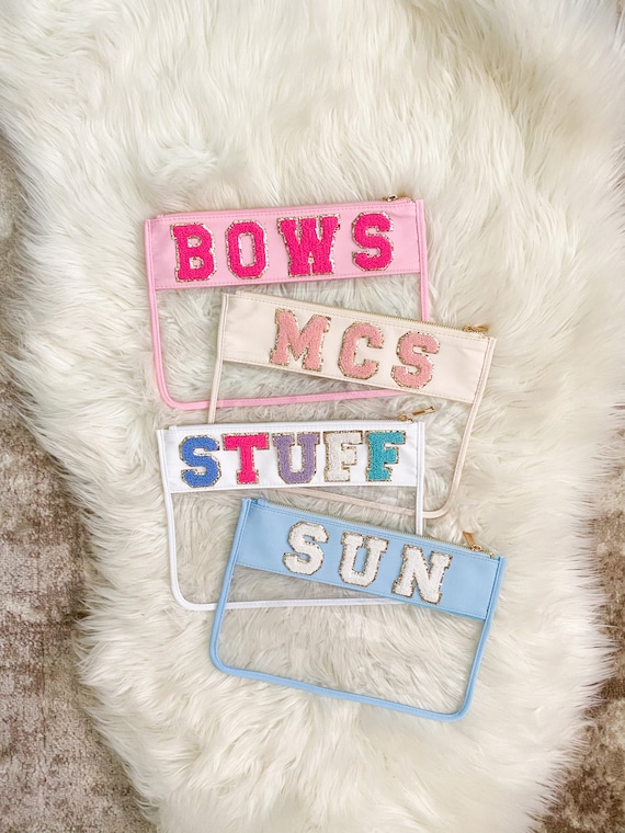 Nylon Pouch With Patches Custom Makeup Bag Bridesmaid Gift With Name Preppy Cosmetic Bag Personalized Women Birthday Gift For Her
