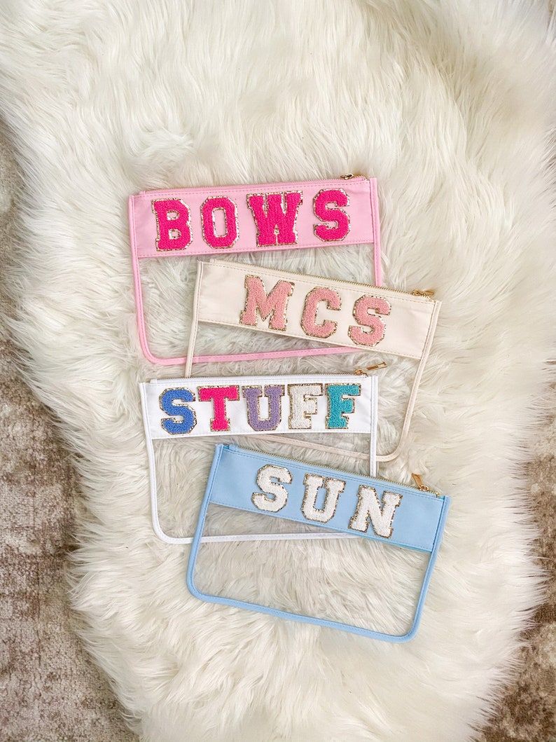Nylon Pouch With Patches Custom Makeup Bag Bridesmaid Gift With Name Preppy Cosmetic Bag Personalized Women Birthday Gift For Her bild 1