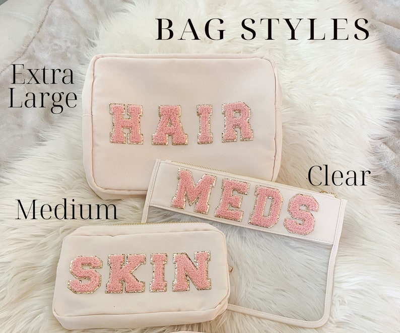 Monogram Makeup Bag Preppy Custom Makeup Bag With Patches Personalize Cosmetic Bag Toiletry Bag Women Cute Pencil Case Bridesmaid Makeup Bag image 3