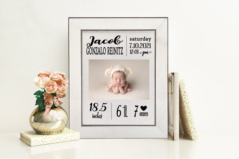 Baby Birth Stats Frame Baby Photo Frame Personalized Baby Etsy