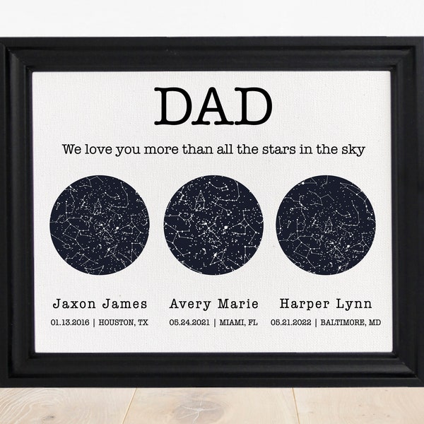 Personalized Fathers Day Gift Dad Star Map Art Custom Gift For Dad Fathers Day Gift From Kids Names And Birthday Night Sky Print