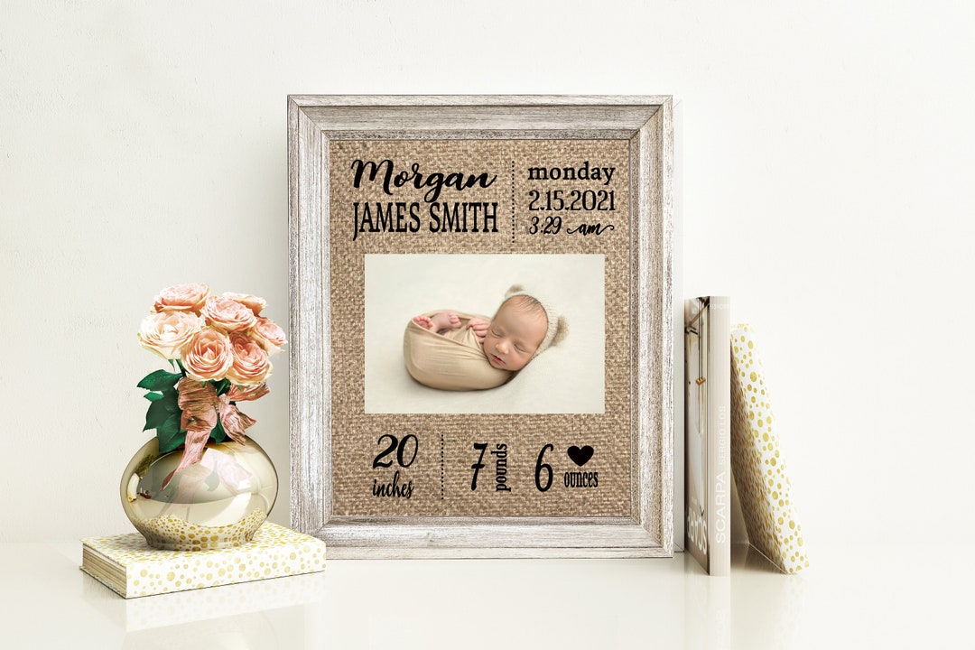Baby Birth Stats Frame Photo Birth Announcement Sign Personalized ...