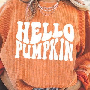 Hello Pumpkin Sweatshirt Orange Fall Corded Sweatshirt Fall Sweatshirt Women Halloween Sweatshirt Women Hello Pumpkin Shirt Women