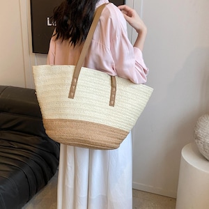 Straw Tote Bag Woven Beach Bag With Zipper Boho Pool Bag Gift For her