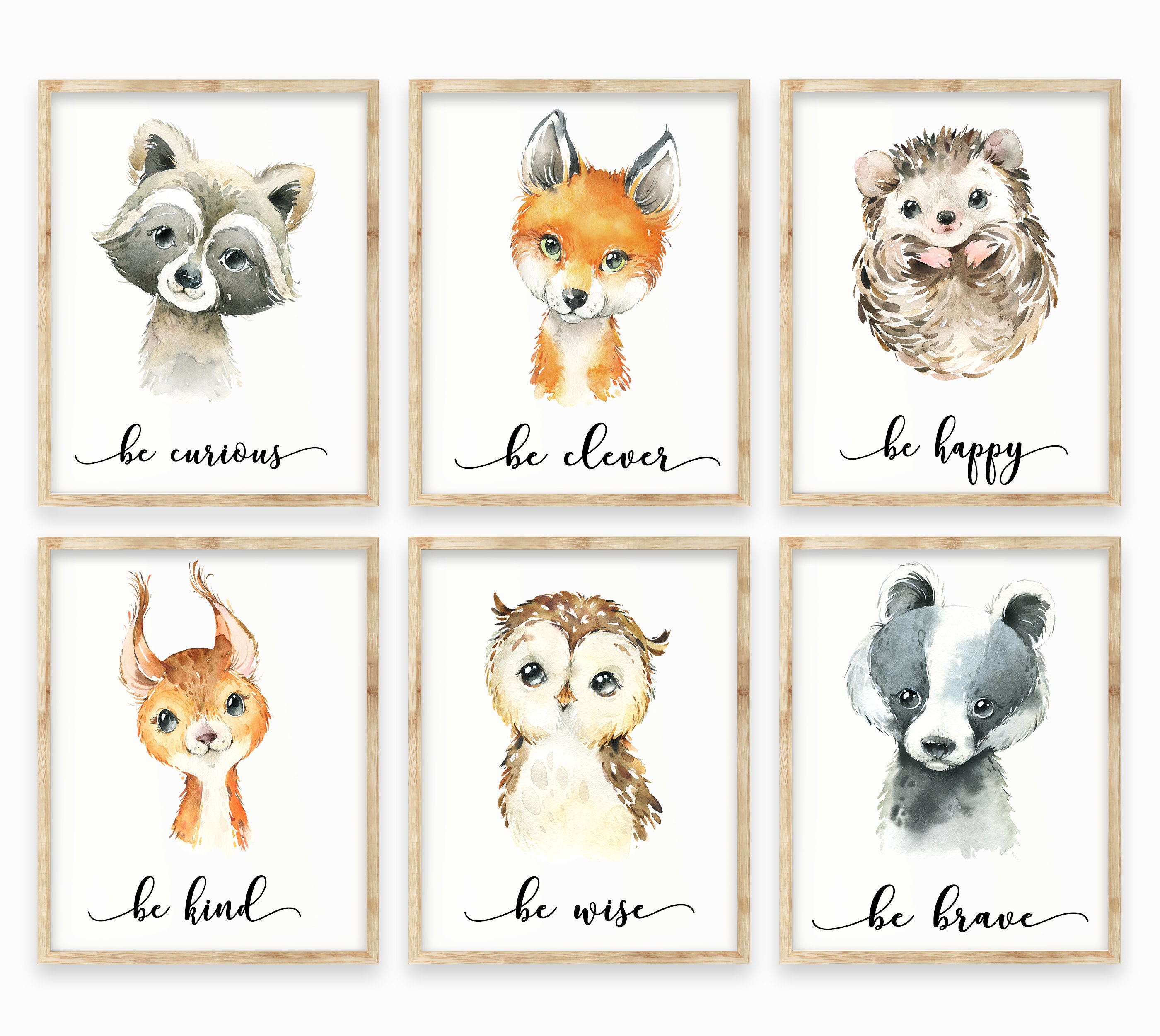 Watercolor Woodland Animals Nursery Decor/Set of 6 Etsy