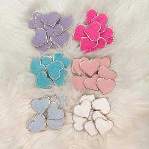 Chenille Heart Patch Adhesive Sticker Heart Patch Bulk Pink Heart Patch White Heart Patch Chenille Patch Heart Chenille Patches Heart