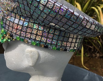 Meet Ronnie a fabulous hand decorated green and silver Military Festival party hat  made to order so please forward your hat size