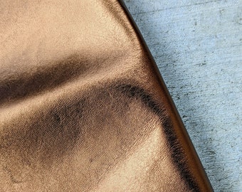 Metallic Dark Copper Leather, Golden Bronze  Genuine Leather Fabric, Real Leather Sheets, Real Leather Pieces, Copper Coin Leather