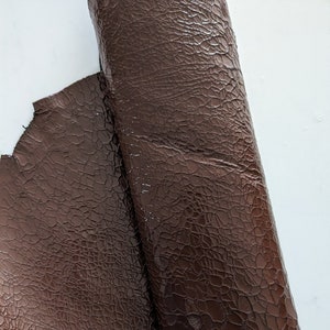 NEW LEATHER - Crinkly Dark Brown Leather, Light Gloss Sheen Leather, Real Leather Sheets, Genuine Leather Pieces