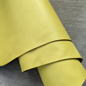 Lemon Yellow Leather, Thick Bright Leather, Grainy Cowhide Leather, Genuine Leather, Firm Leather