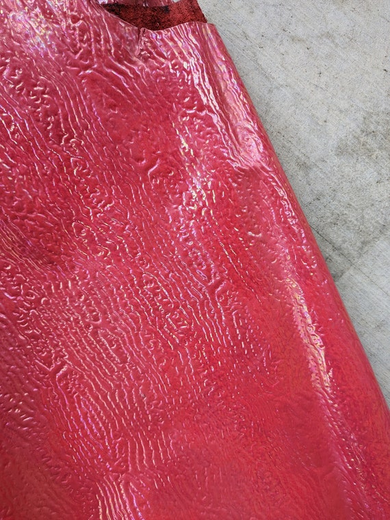 Genuine Leather Fabric, Glossy Grainy Deep Wine / Dark Red, Real