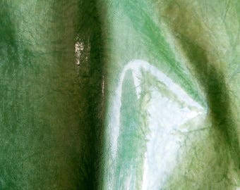 Glossy Forest Green Leather, Wet Look Cowhide, Real Leather Pieces
