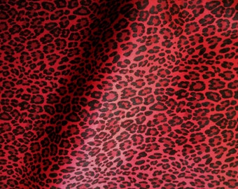 Red + Black Leopard / Cheetah Print Leather Sheets, Vegan leather Sheets, Metallic Leather Pieces