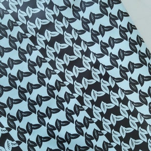Black and Blue Leather Hide, Real Leather Sheets, Leaf Print Leather Hide