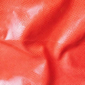 Real Leather Sheets, 9&quot; X 13&quot;  Tomato Red Snakeskin with Subtle Gloss Cowhide