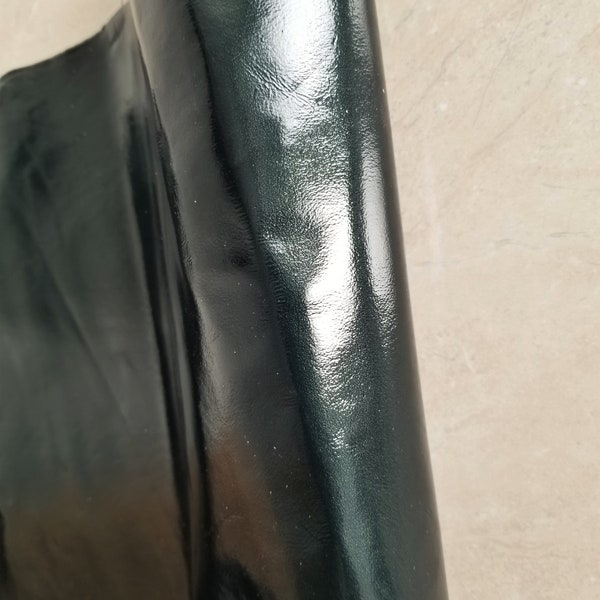 Gloss Dark Green Leather, Real Leather Sheets, "Wet Look" Leather, Genuine Leather Pieces