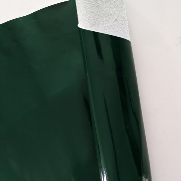 Gloss Dark Green Leather, Real Leather Sheets, "Wet Look" Leather, Genuine Leather Pieces, Patent Leather