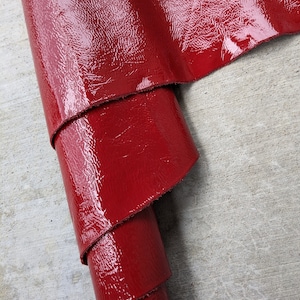 Lipstick Red Leather, Wet Look Leather, Red Patent Leather Sheets, Gloss Leather, Medium Firm Leather