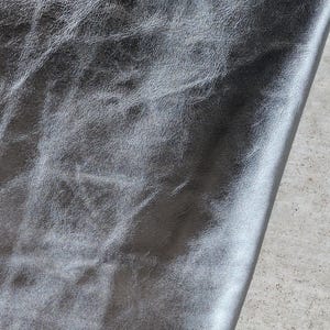 Metallic Gunmetal Leather, Real Leather Sheets, Genuine Leather Pieces, Grainy Metallic Leather