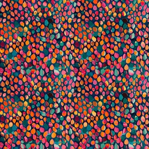 Peut inclure: Un motif sans couture de formes de larmes colorées sur un fond bleu foncé. Les larmes sont dans des tons d'orange, rose, rouge, turquoise et jaune.