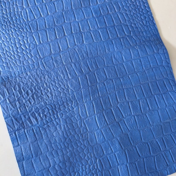 Genuine Leather Fabric, Real Leather Pieces, Pale Blue Cowhide, Metallic Leather, Embossed Mock Croc, Snakeskin