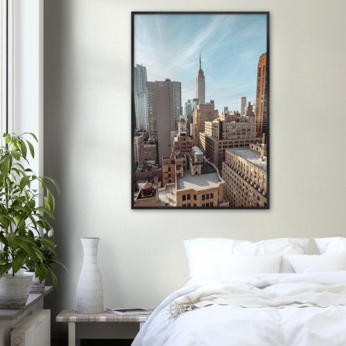 Empire State Building Manhattan Skyline New York online City Photography Wooden Framed Print Wall Art