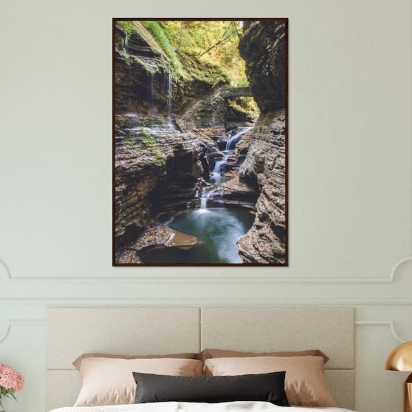 Watkins Glen Waterfall Upstate New York Photography Framed Print Wall Art Decor Fine Art Print Wooden Frame