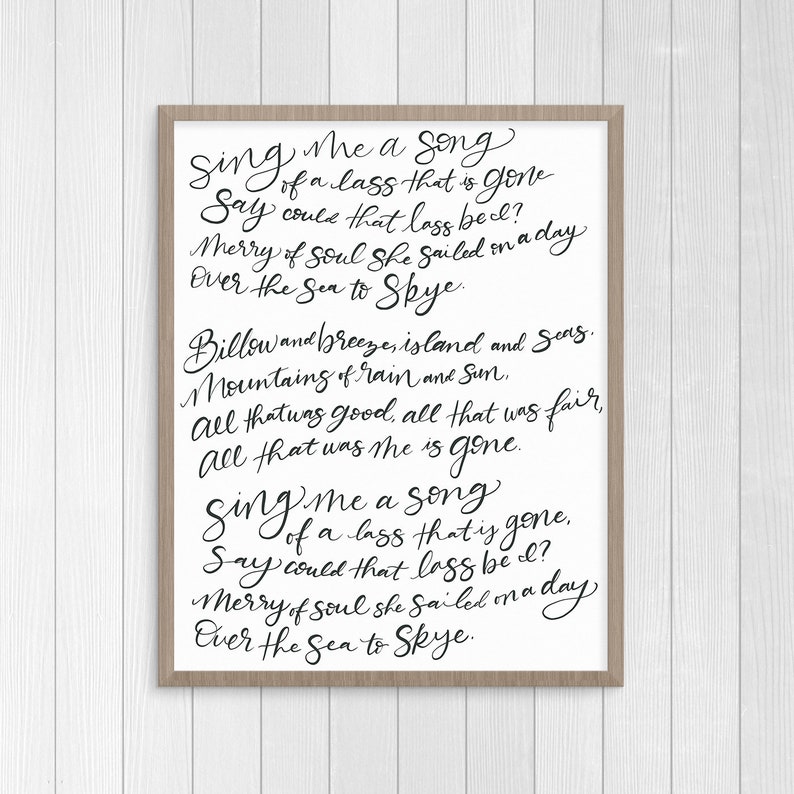 Outlander Theme Song Poster Printable The Skye Boat Song