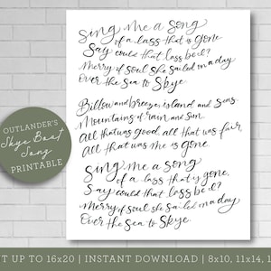 Outlander Theme Song Poster Printable | The Skye Boat Song | Sing Me A Song Lyrics
