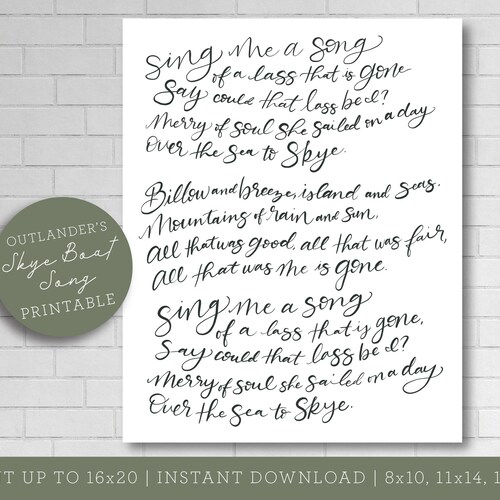 Outlander Theme Song Poster Printable The Skye Boat Song Etsy
