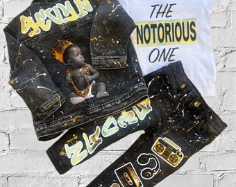 Kids Custom Characters Denim Jean Birthday Outfit Notorious ONE Big 1