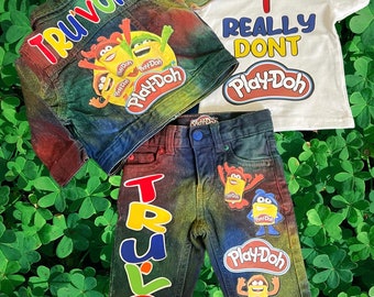 Kids Custom Characters Denim Jean Birthday Outfit I Really Don’t Playdoh