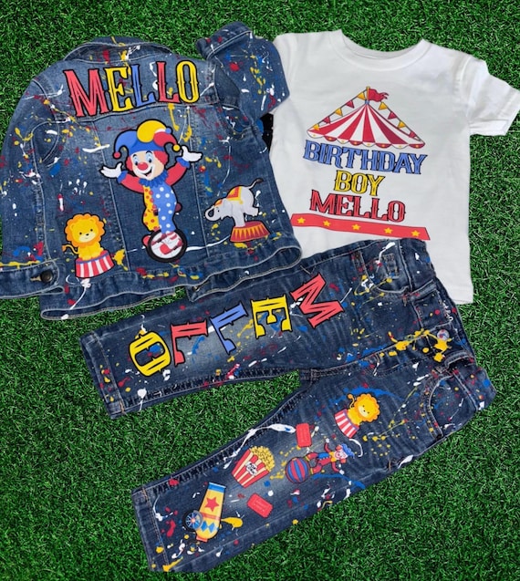 Kids Custom Characters Denim Jean Birthday Outfit Baby Circus 