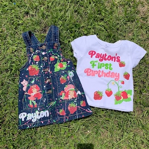 Kids Custom Characters Denim Jean Birthday Outfit Strawberry