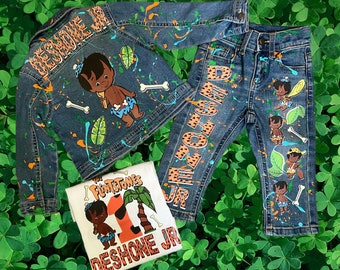 Kids Custom Characters Denim Jean Birthday Outfit