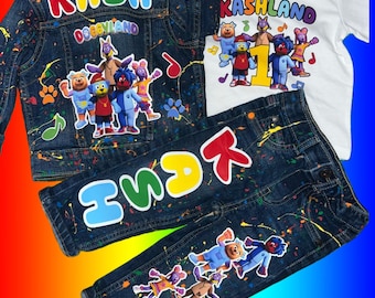 Kids Custom Characters Denim Jean Birthday Outfit Doggyland