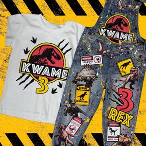 Kids Custom Characters Denim Jean Birthday Outfit Dinosaur