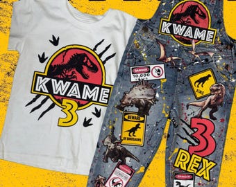 Kids Custom Characters Denim Jean Birthday Outfit Dinosaur