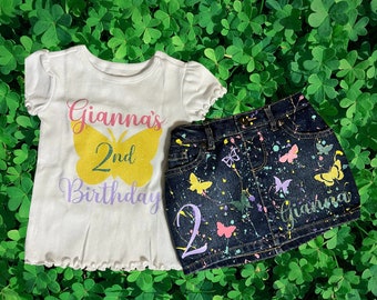 Kids Custom Characters Denim Jean Birthday Outfit Butterfly