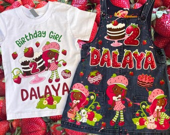 Kids Custom Characters Denim Jean Birthday Outfit Strawberry