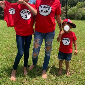 THING 1 2 3 4 5 MOM DAD cat in the hat shirt family matching