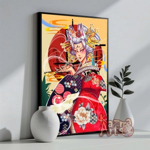 Japanese Fox Girl art print / Japanese style art work / Kitsune art print / Digital painting/ Geisha