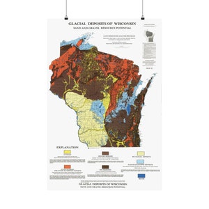 Glacial Geology Map of WI - Quaternary Geologic Map of Wisconsin - Lake Superior Agate Hunters Sediment / Hunting Guide. - POSTER