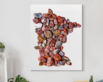 The MN State Gemstone (Posters) - Lake Superior Agate Collage Minnesota Shaped - High quality photography by LSAgates