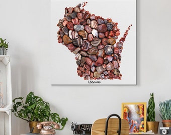 Lake Superior Agates of Wisconsin (Posters) - Photography by LSAgates - Lake Superior Agates in the shape of Wisconsin