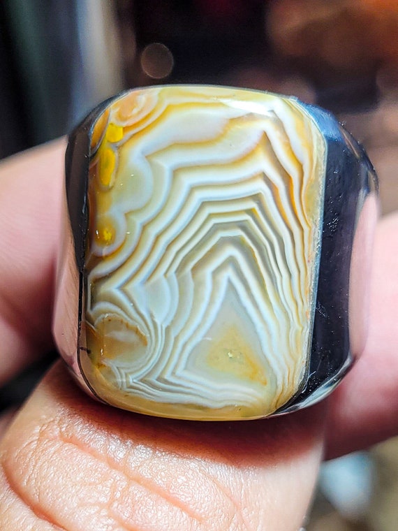 Yellow Lake Superior Agate Signet Ring – Rare Statement Ring, Size 10