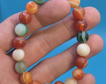 GOBI EYE Agate Bracelet -Antique Circular Agate Beads - Mongolian Gobi Desert Agate Beaded Bracelet - Natural Colors