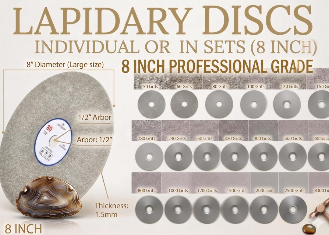 8 Inch Diamond Coated Lapidary Discs – Flat Grinding Wheels for ...